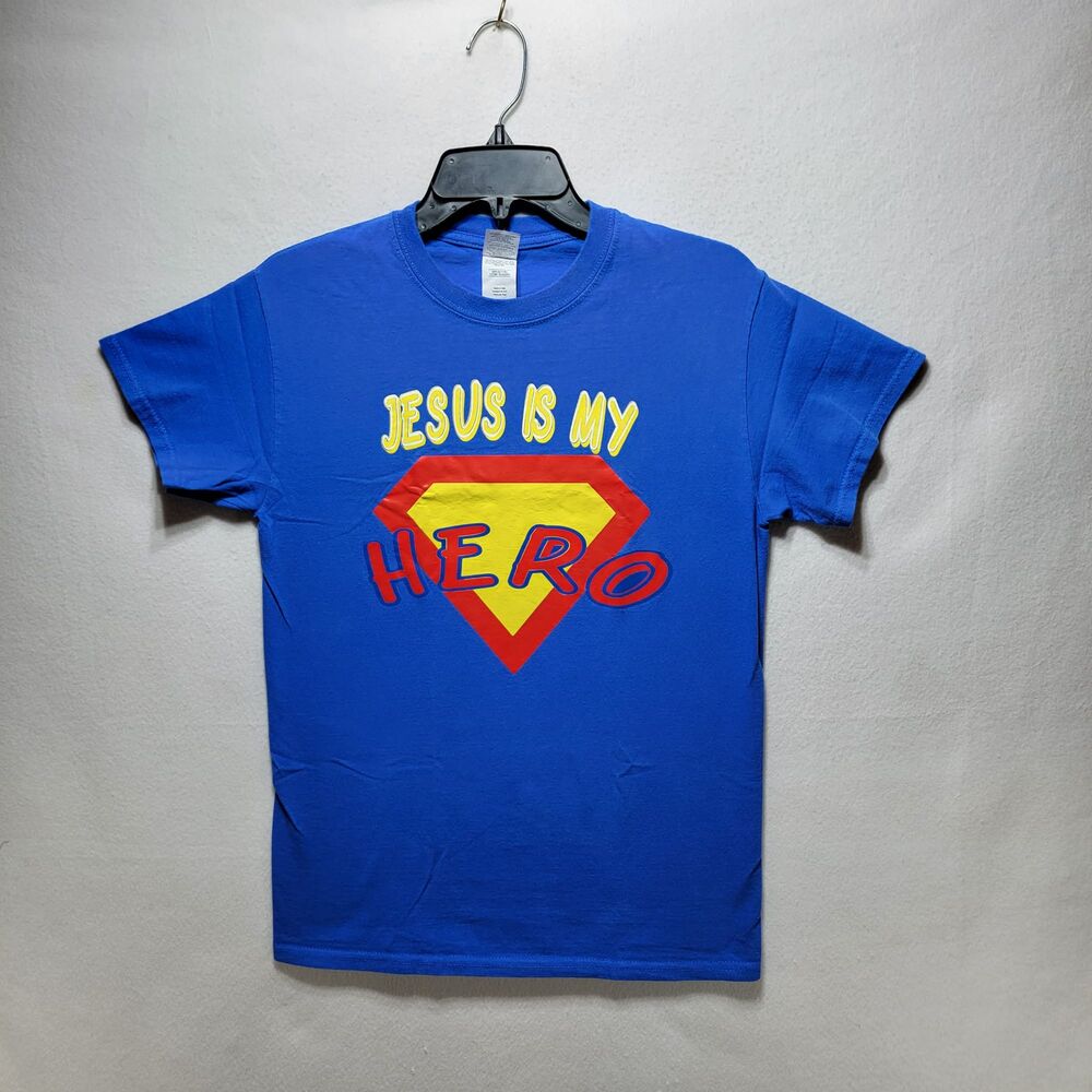 Jesus My Hero The Life Christian Bible Verse Womens size small Blue T-Shirt